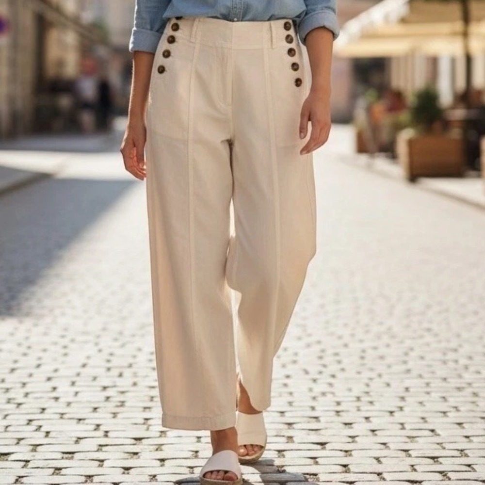 American Eagle Ctopped Sailor Pants Womens 4/6 Cream High Waist Button Detail